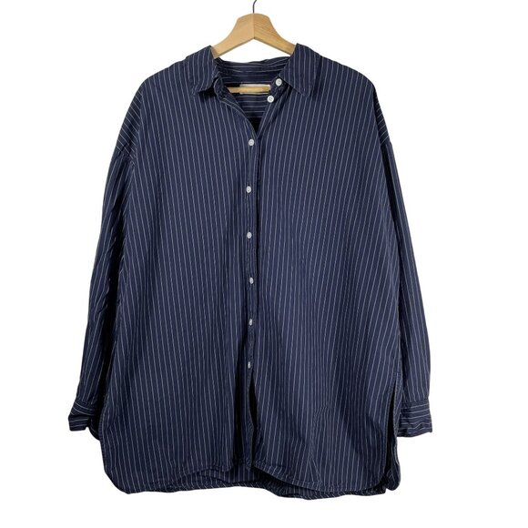Everlane Navy Blue Striped Button Down Shirt - Picture 1 of 6